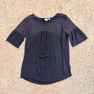 Chic Black Lace Maternity Women's Blouse XS Bell Sleeve